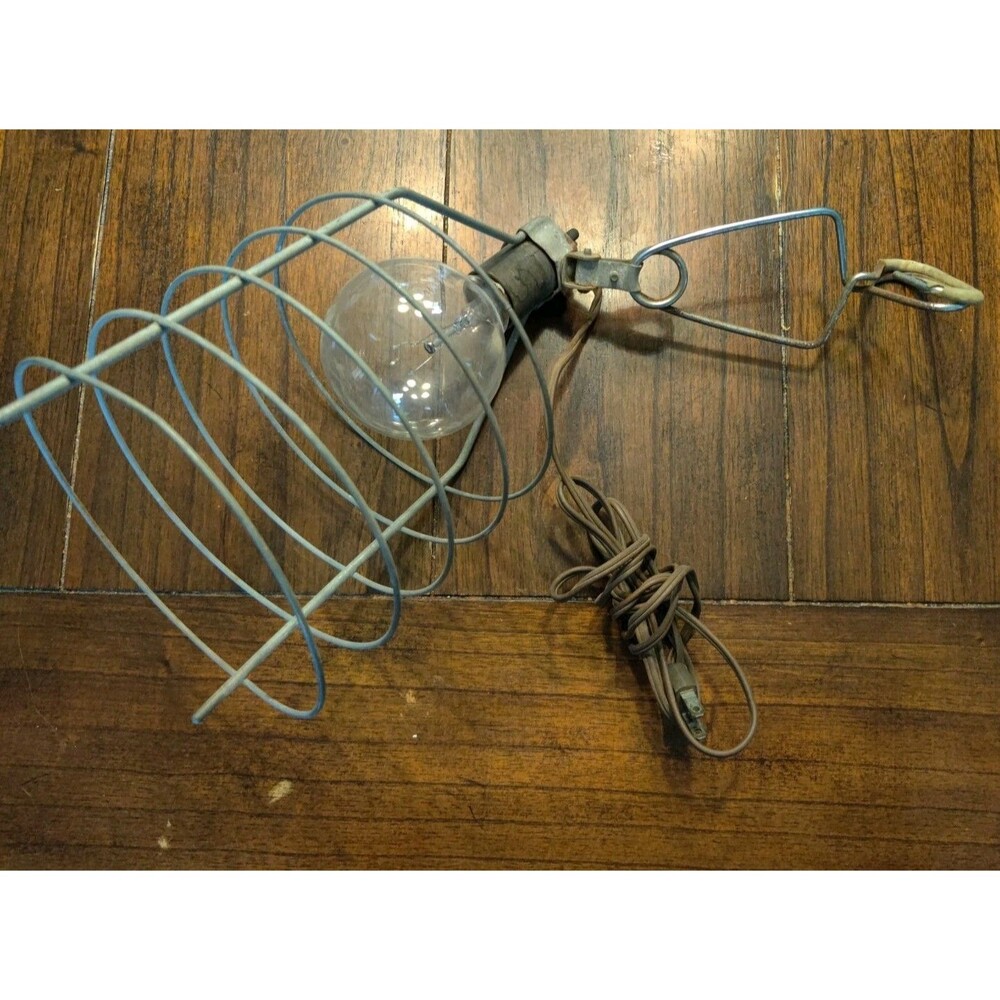 VTG Single Chrome Metal Wire Cage Shade Clamp Light Shop Old Garage Works!